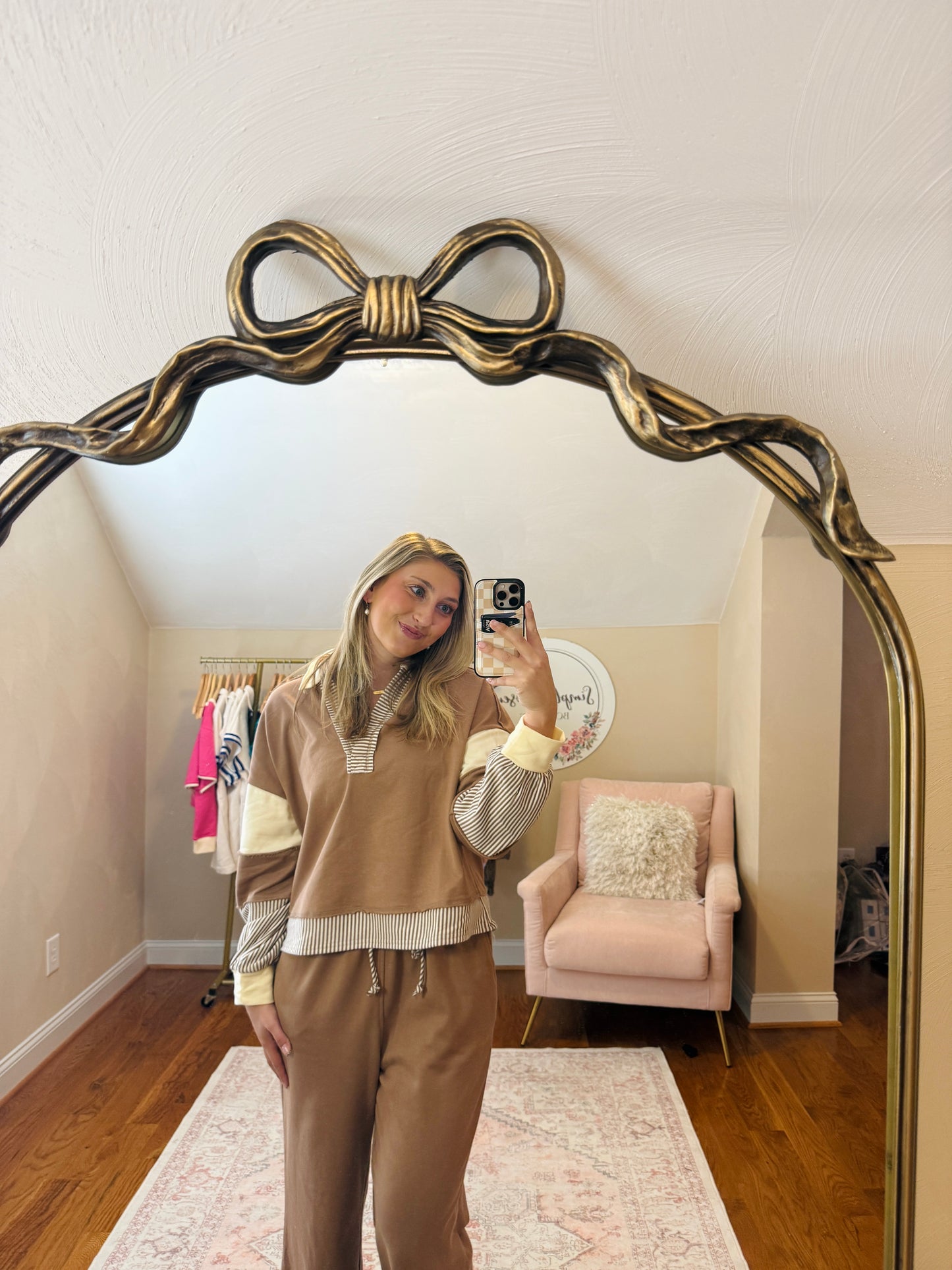 Cozy Brown Striped Top and Pants Set