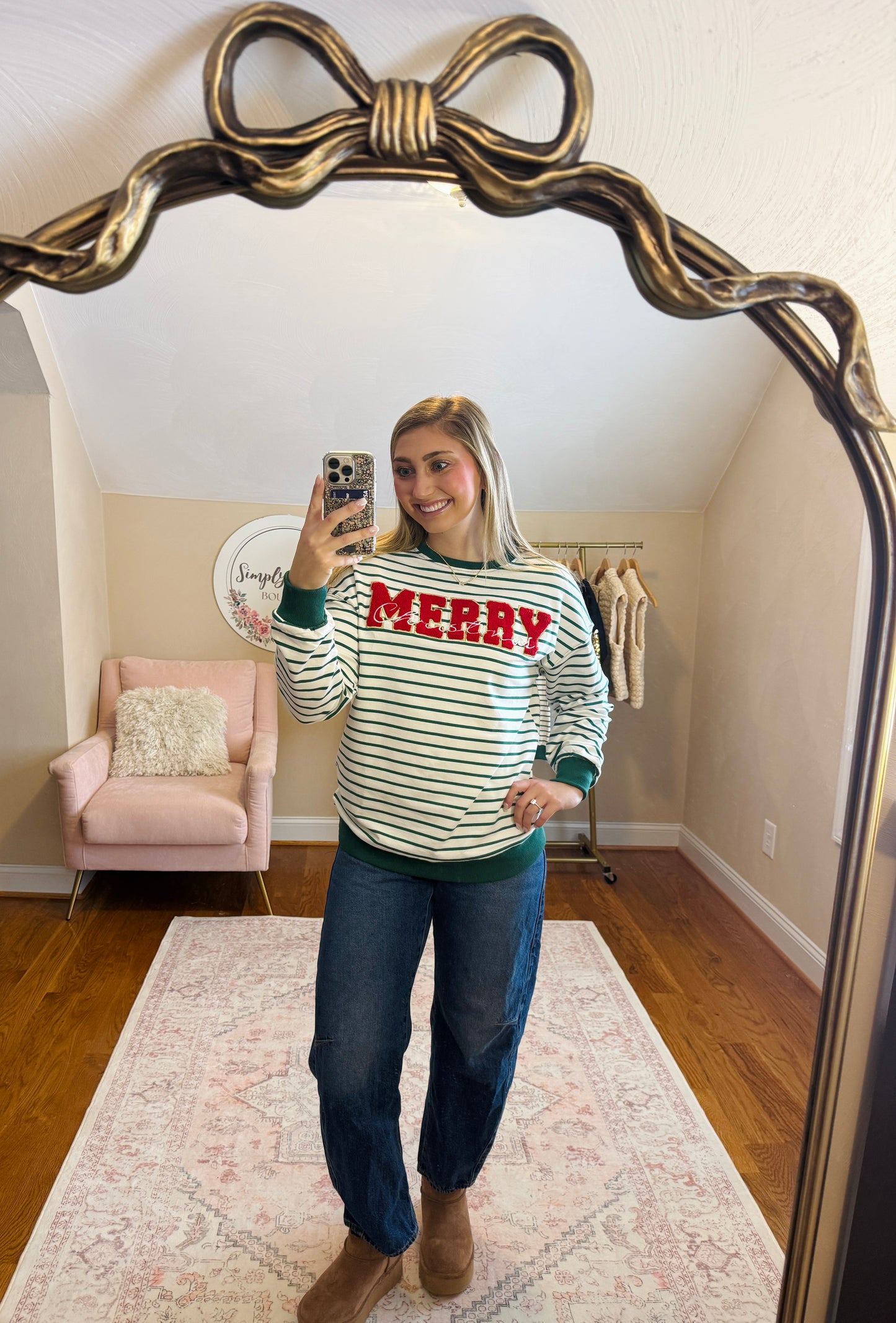 Merry Christmas Striped Crewneck