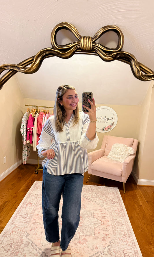 Striped Linen Babydoll Top