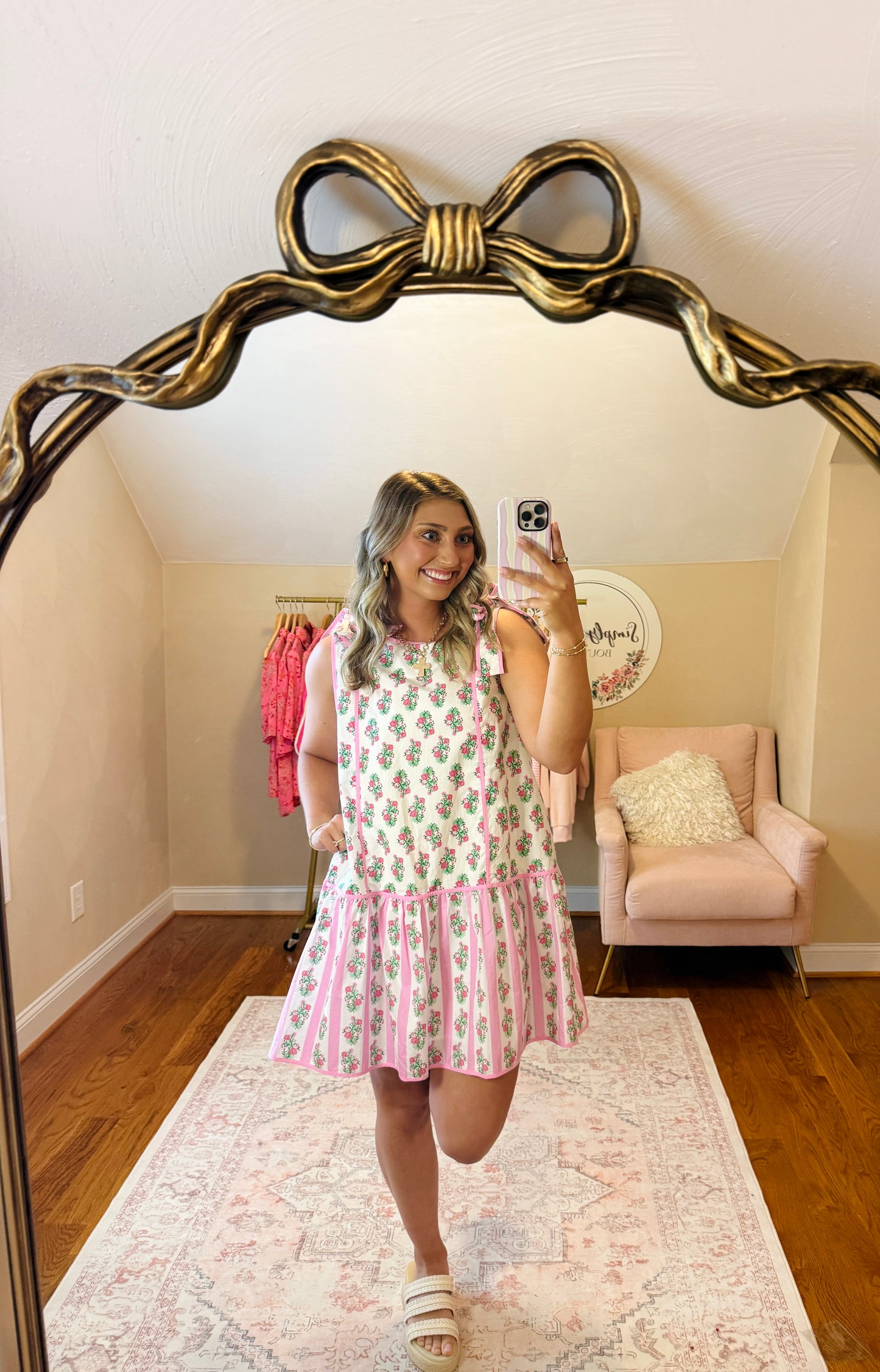 Pink Whimsy Floral Tie Shoulder Dress