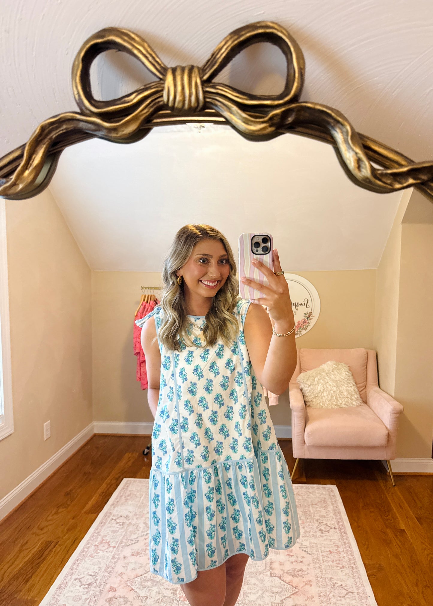 Blue Whimsy Floral Tie Shoulder Dress