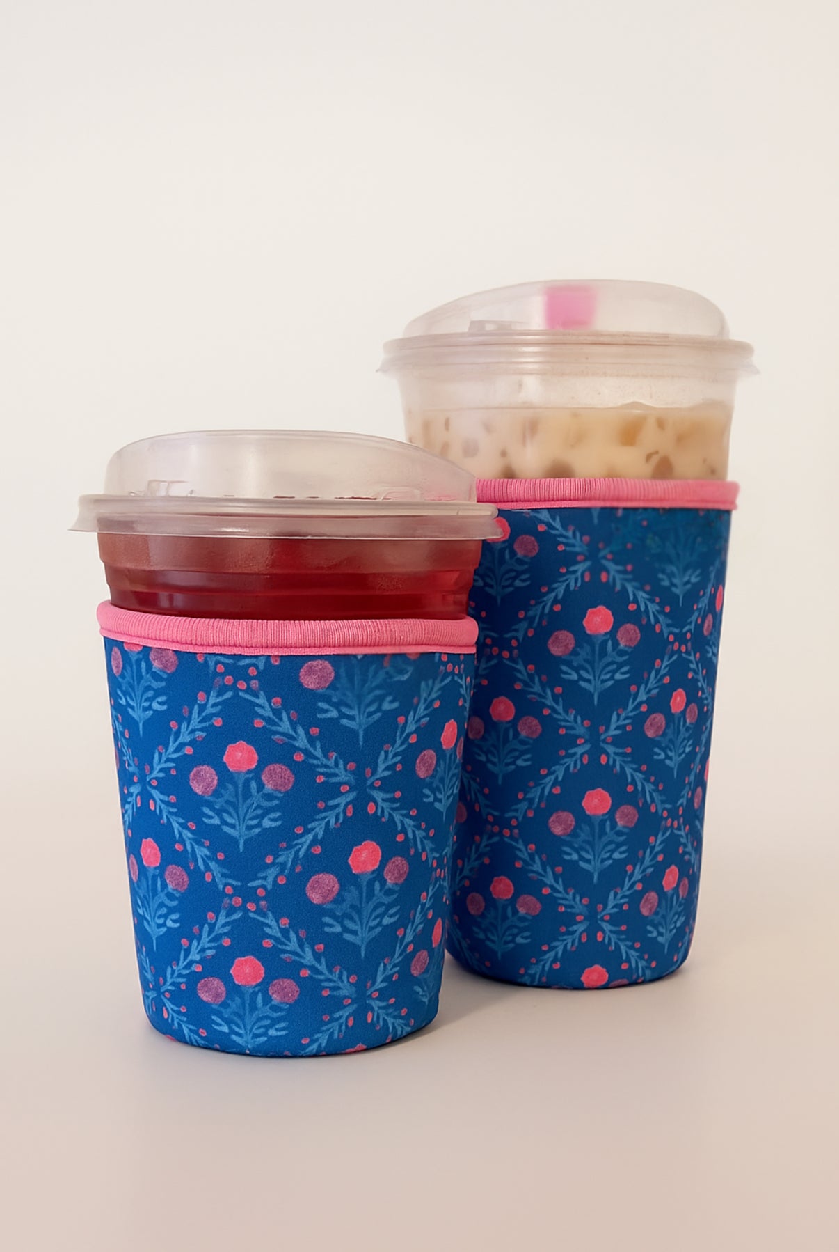 Blue Floral Iced Coffee Drink Sleeve