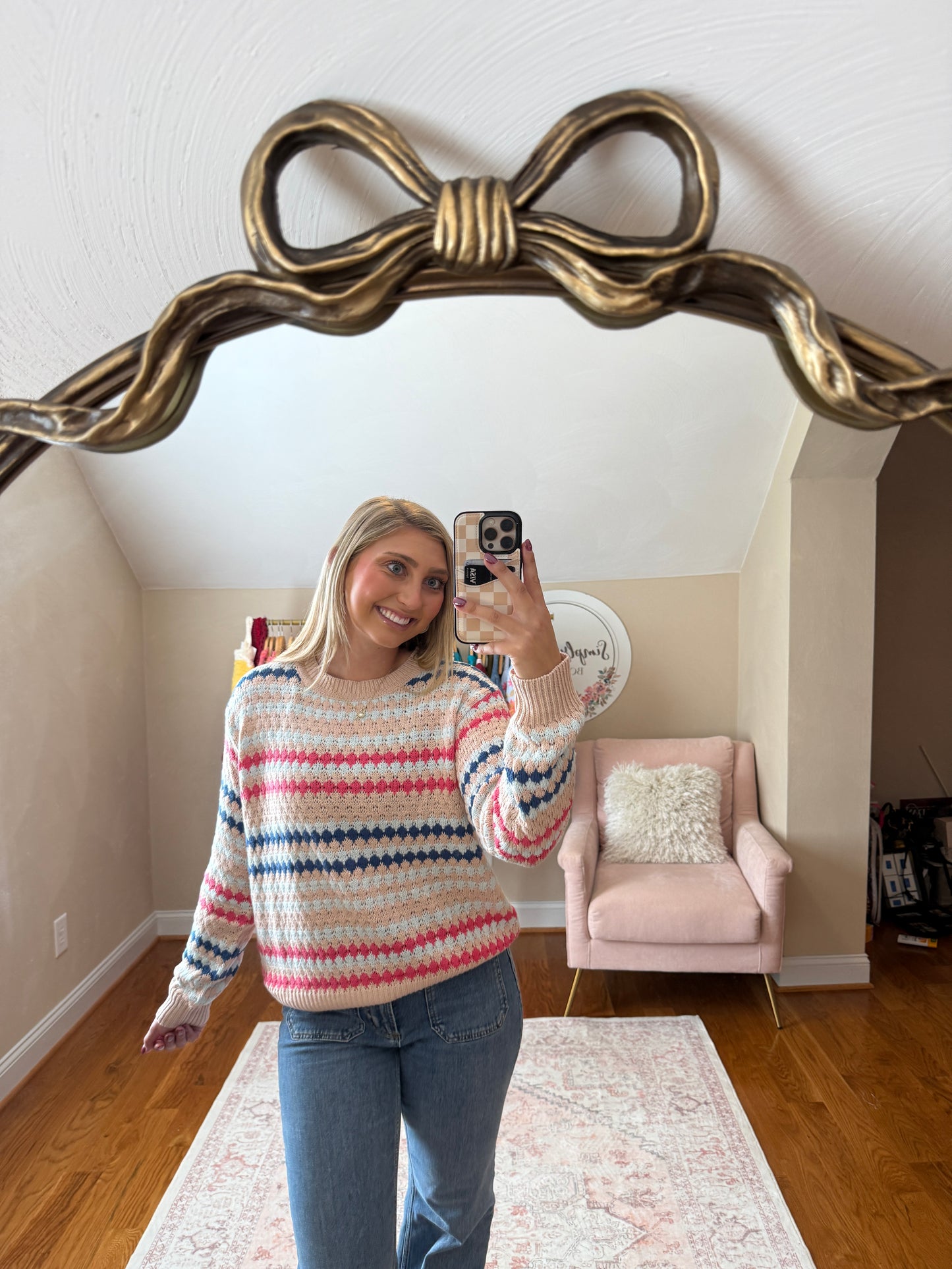 Cotton Candy Striped Eyelet Sweater