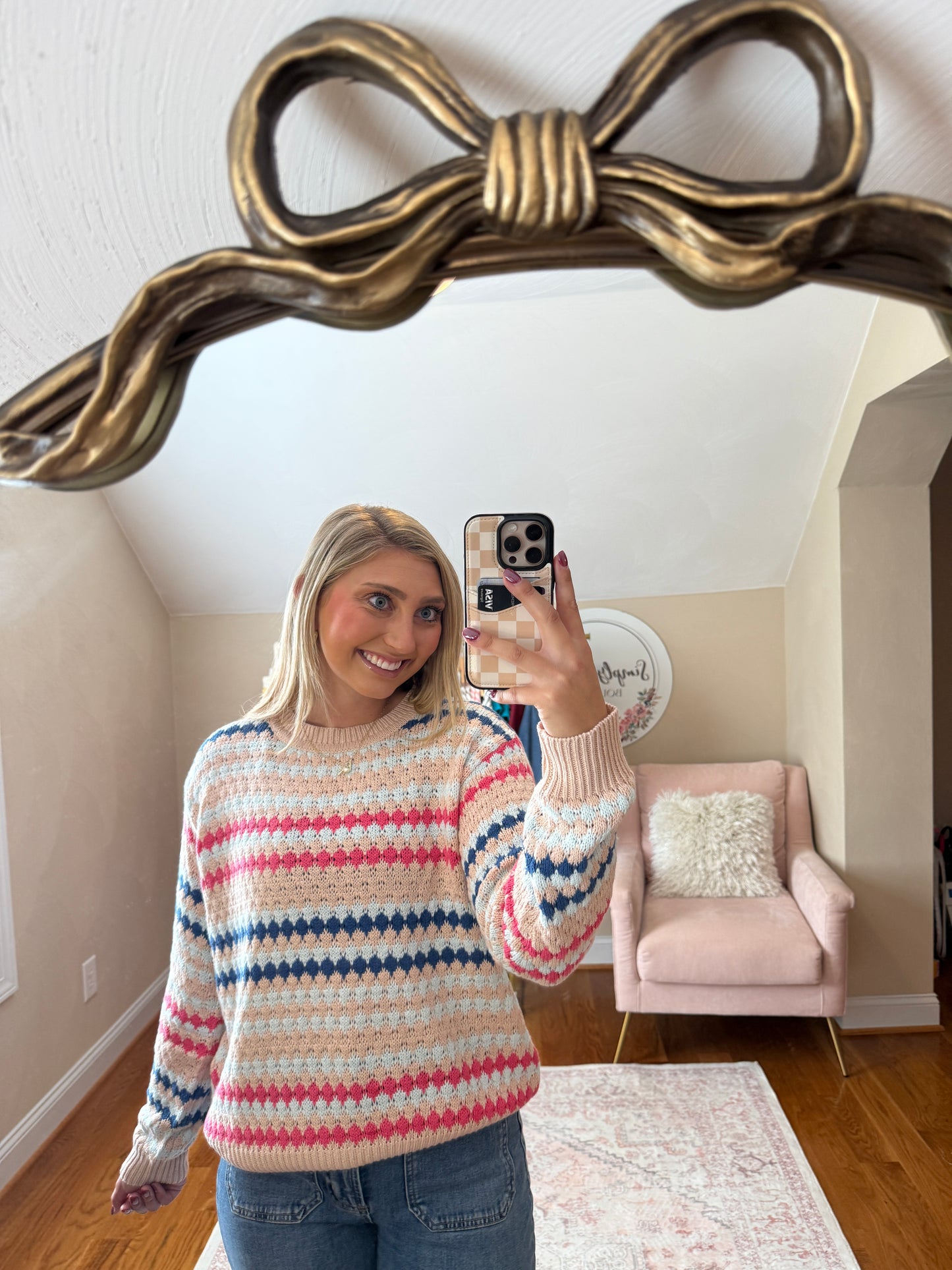 Cotton Candy Striped Eyelet Sweater