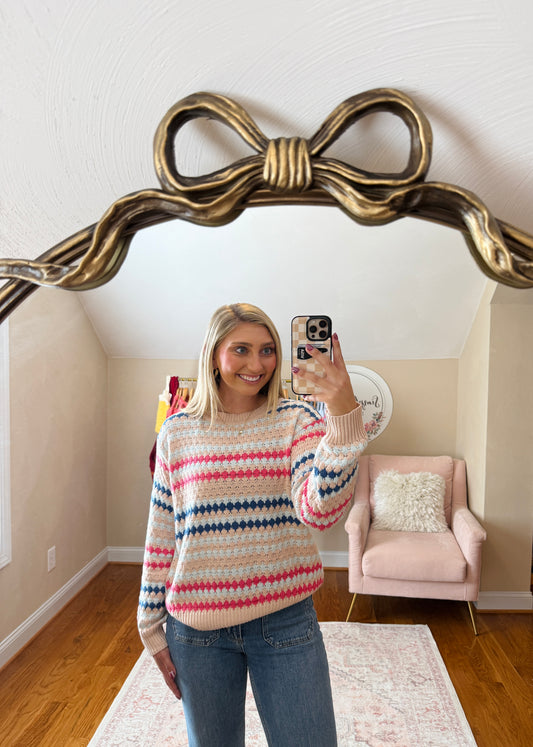 Cotton Candy Striped Eyelet Sweater