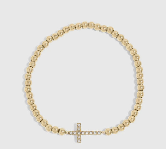 18k Gold Pvd Cross Beaded Stretch Bracelet