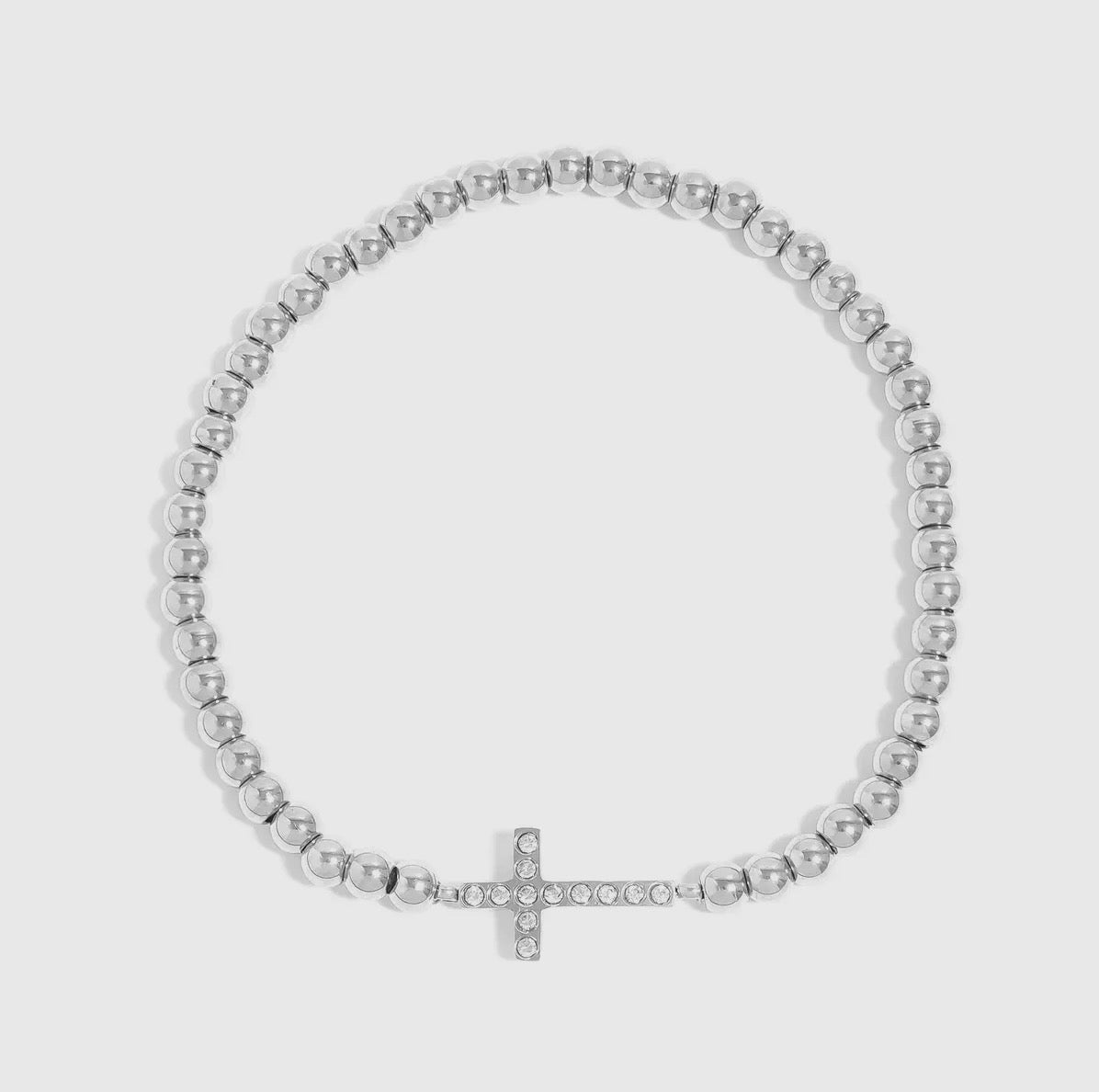 18k Gold Pvd Cross Beaded Stretch Bracelet