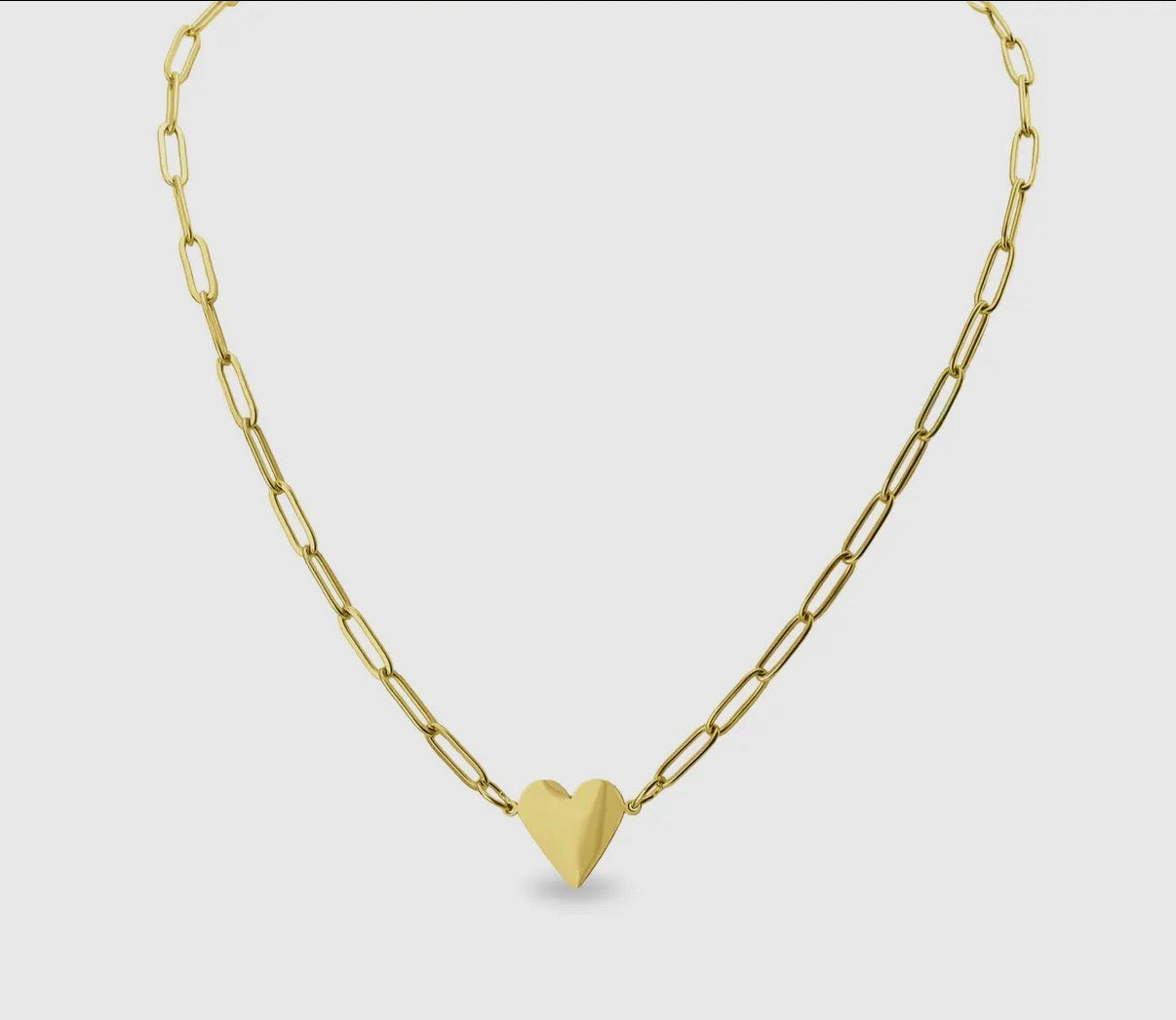 18k Gold Heart Paperclip Necklace