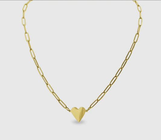 18k Gold Heart Paperclip Necklace