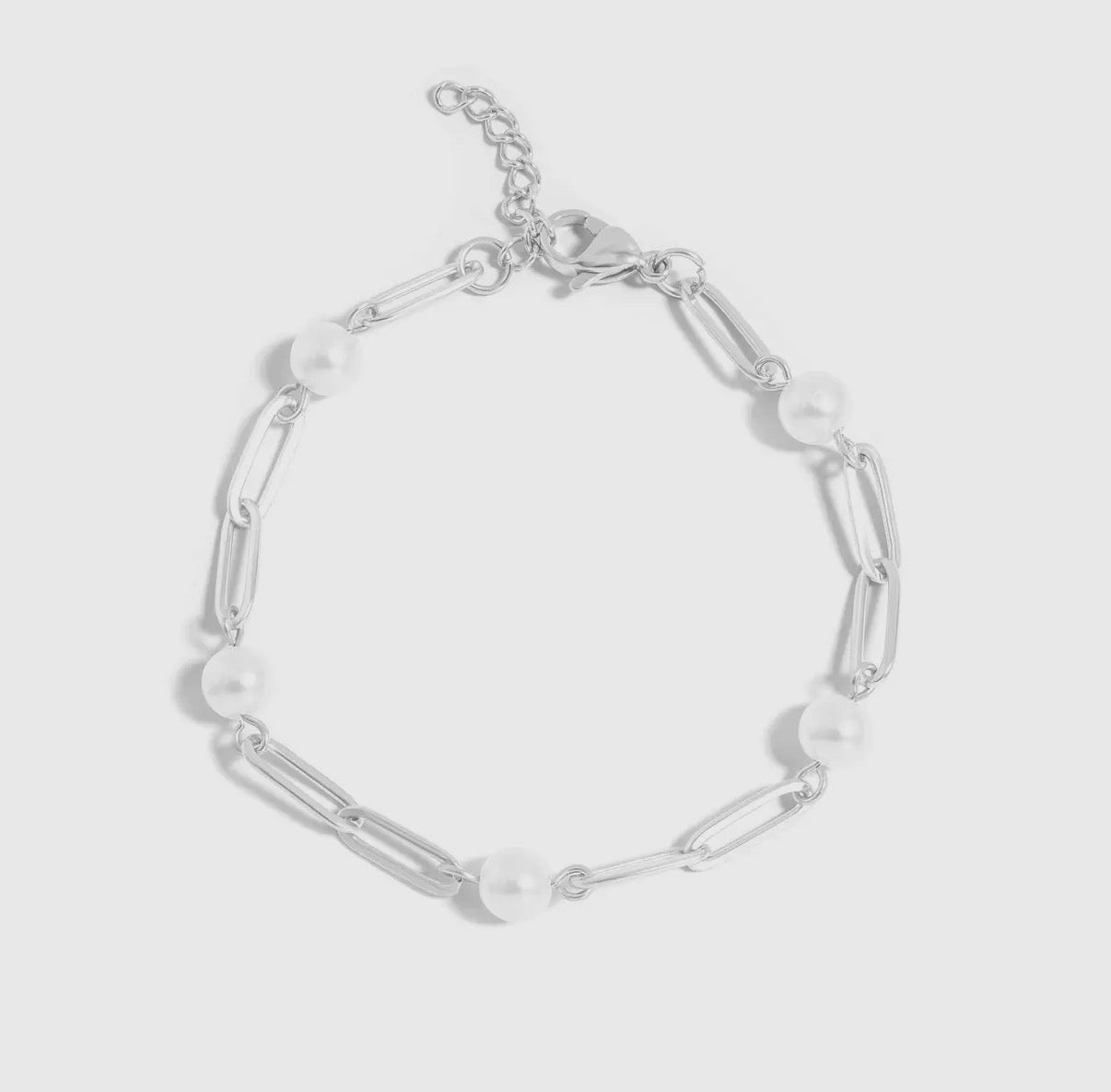 18k Gold Pvd Pearl Paperclip Chain Bracelet