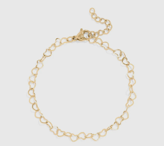 18k Gold Pvd Linked Heart Charm Bracelet