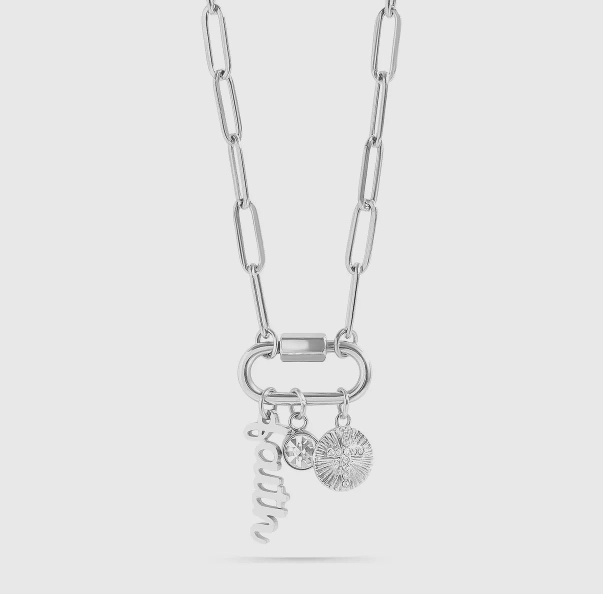 18k Pvd Gold Carabiner "Faith" Paperclip Charm Necklace