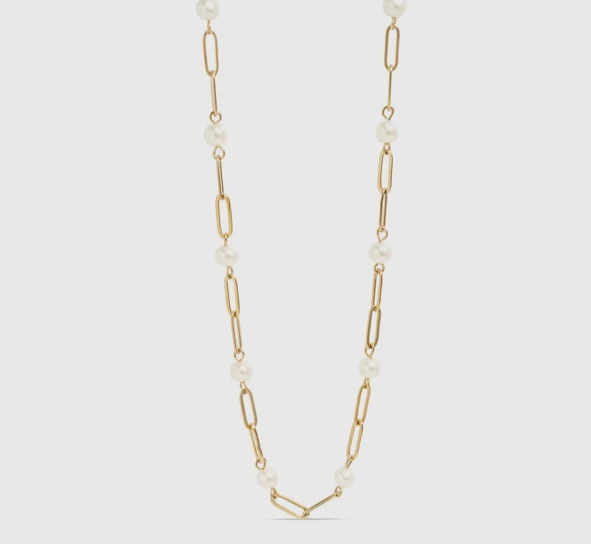 18k Gold Pvd Pearl Paperclip Chain Necklace