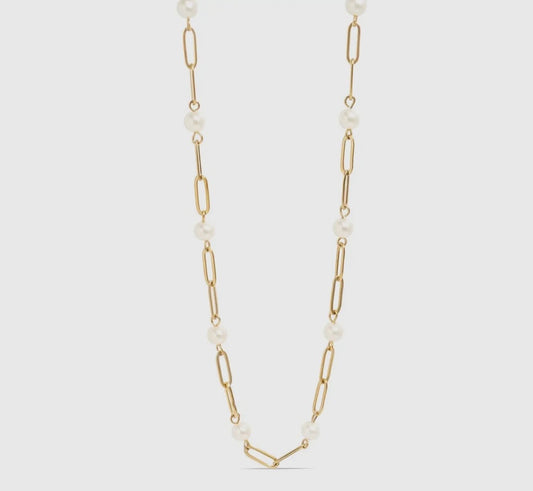 18k Gold Pvd Pearl Paperclip Chain Necklace