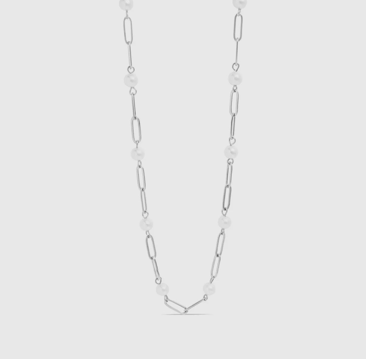 18k Gold Pvd Pearl Paperclip Chain Necklace