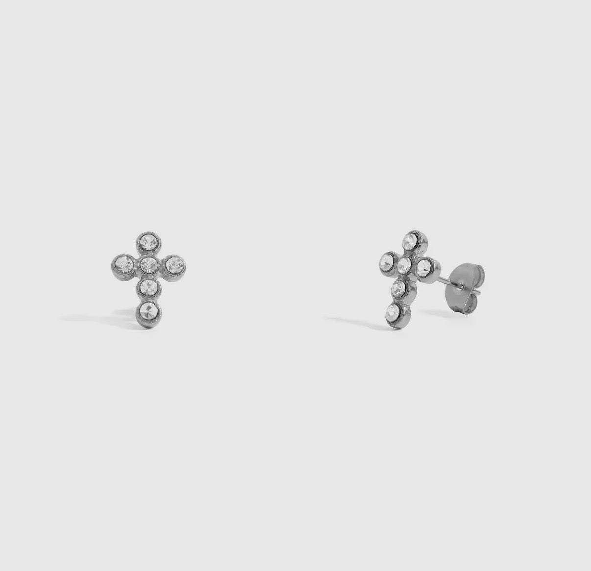 18k Gold Pvd Round Stone Cross Earrings