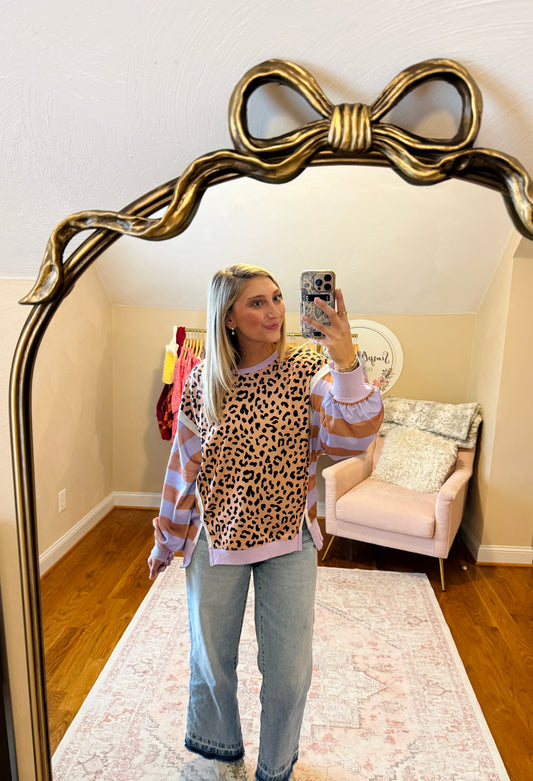Lavender Cheetah Striped Crew
