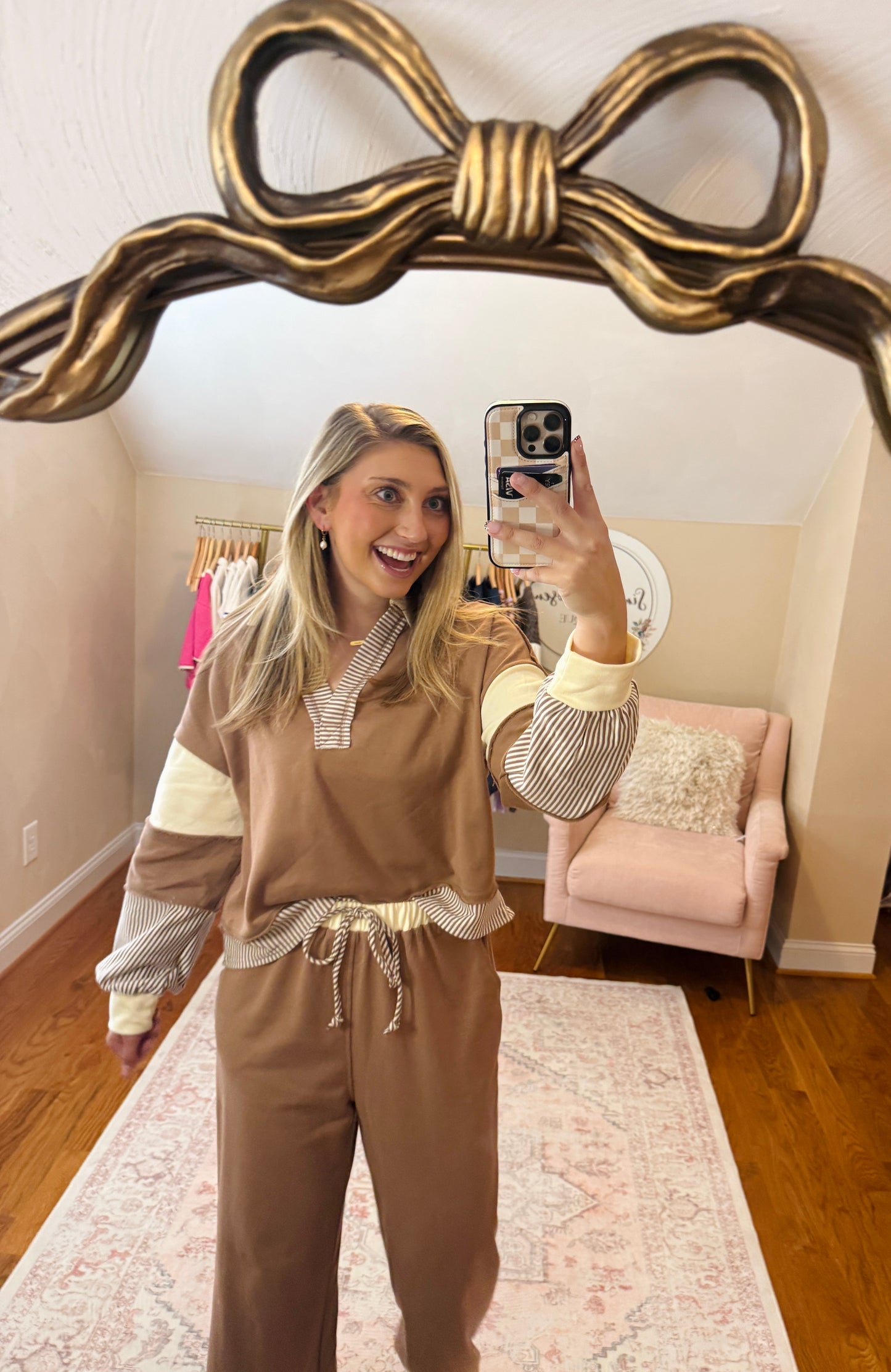Cozy Brown Striped Top and Pants Set