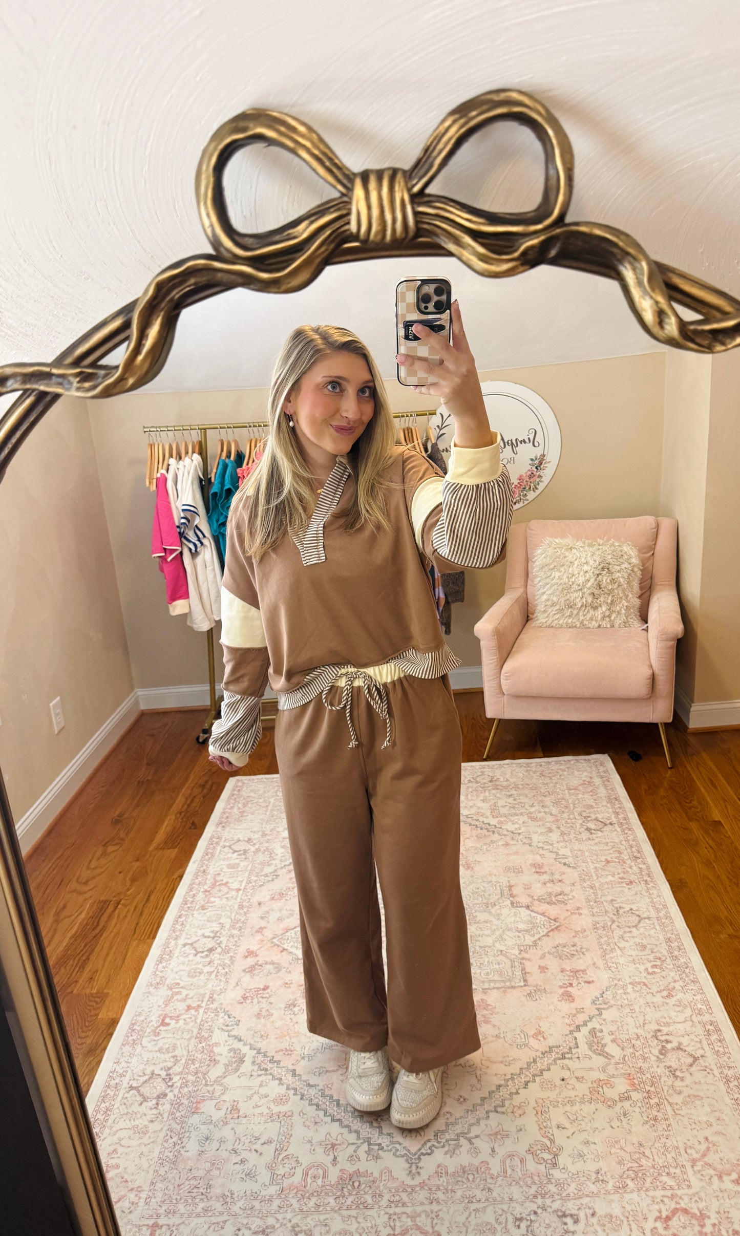 Cozy Brown Striped Top and Pants Set