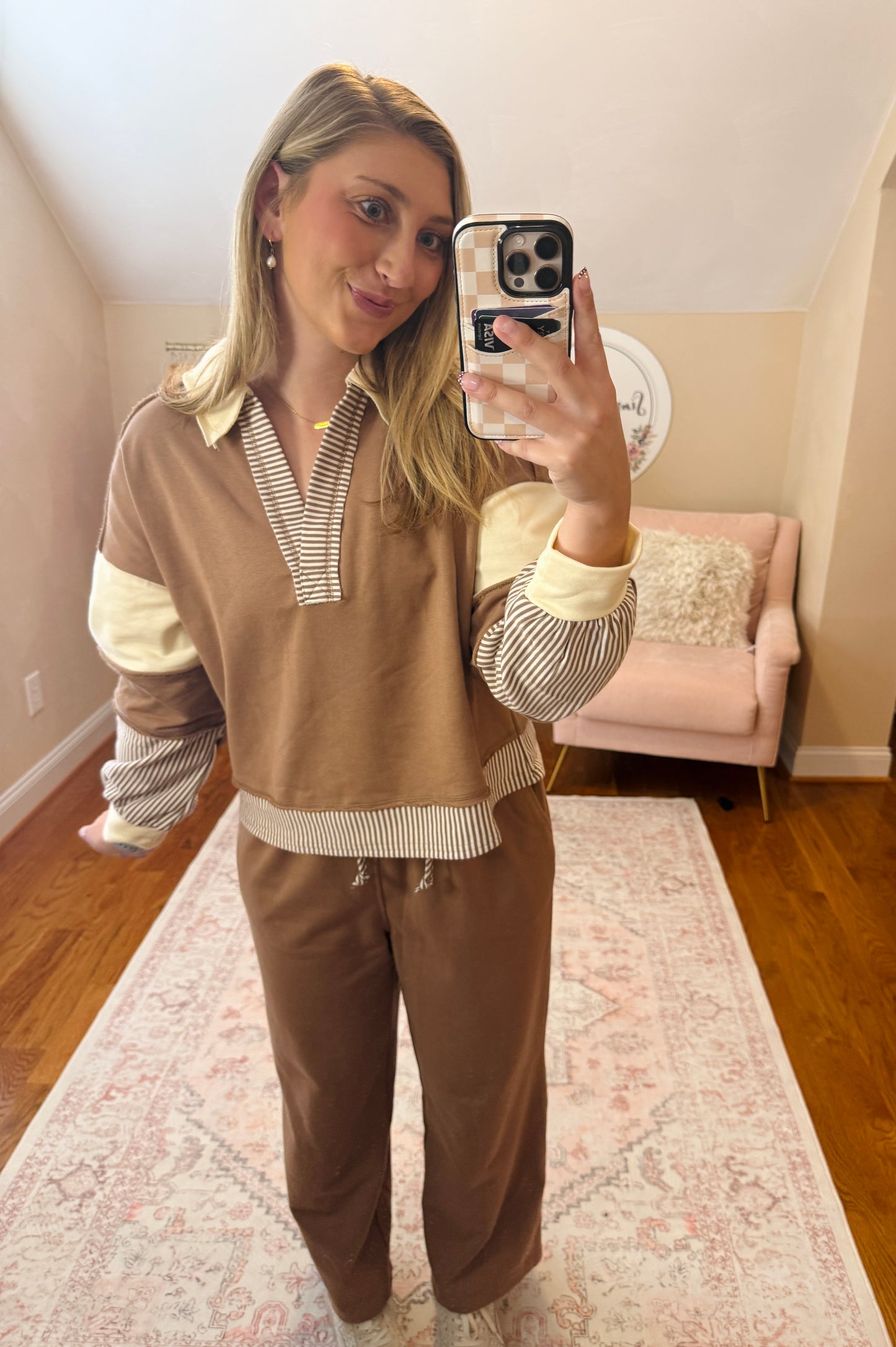 Cozy Brown Striped Top and Pants Set