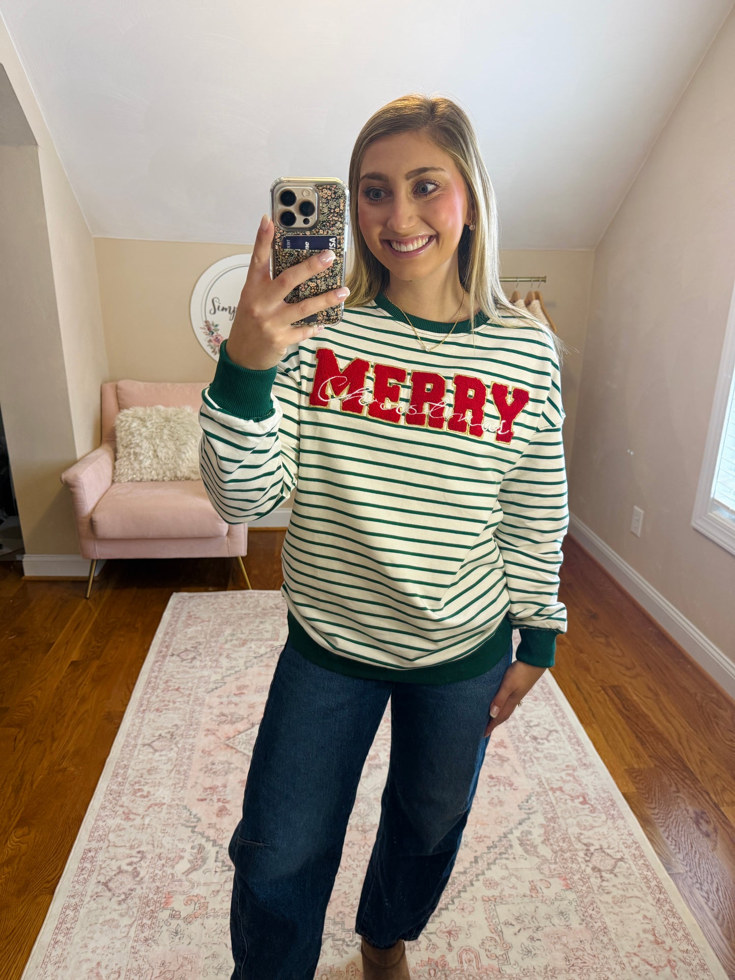 Merry Christmas Striped Crewneck
